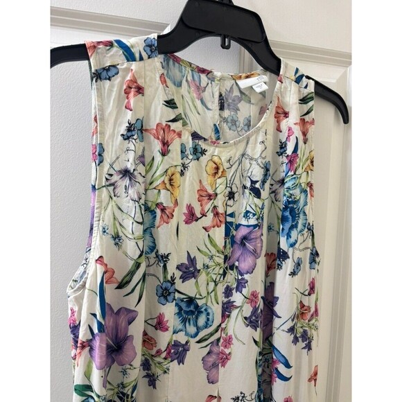 J. Jill Women’s XL Pleated Dress Floral Multi Color White Pockets A-Line Spring - Picture 3 of 15
